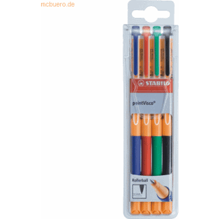 Stabilo 1099-4 Pointvisco rollerball 0,5mm 4stk i etui, Blå, Sort, Rød, Grøn