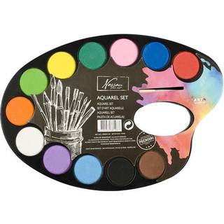 Akvarelsæt med palette, 12 farver + 1 pensel
