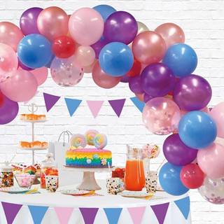 Ballonguirlande Mix sæt 4 meter – Lilla, Pink, Fuchsia, Blå, Perle Lilla, Lyserød, Fersken, Konfetti Latexballoner