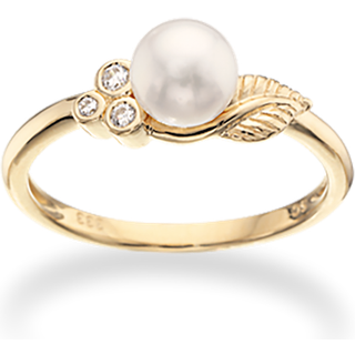 Scrouples Blad Ring i 8 Karat Guld med Ferskvandperle