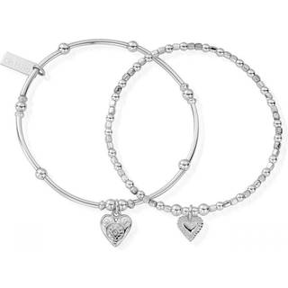ChloBo Silver Hearts Double Bracelet Set - 18cm