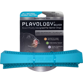 Playology Silver Dental Chew Stick til store til X-Large seniorhunde 50lbs og opefter | Engagerende helt naturligt jordnddesmrduftende hundetyg