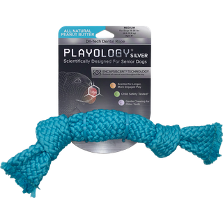 Playology Silver Dri-Tech Dental Rope Dog Leget?j Medium-designet til seniorhunde (15-35 kg)-Engager helt naturlig jordn?ddesm?r duftende leget?j