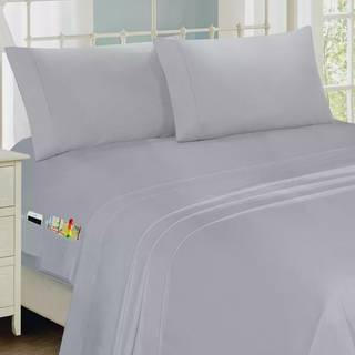 Swift Home Smart Sheets Ultra Soft b?rstet mikrofiber 4 -delt ark S?t monteret sengeklade med sidelagringslommer - Silver King