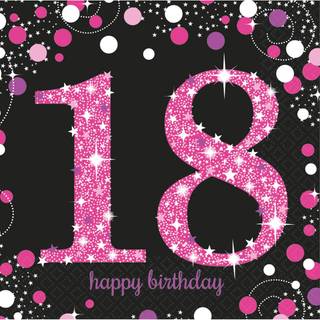 18 års fødselsdag servietter 16 stk. - Pink