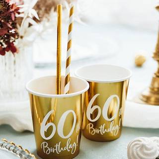 6 stk Papbæger 60 år fødselsdag - 22cl guld