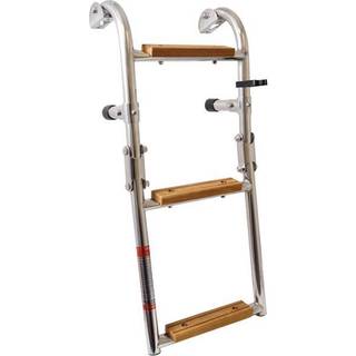 Foldbar badestige, rustfrit stål &amp; teak, 3 trin (2+1), 82 cm, 28 cm