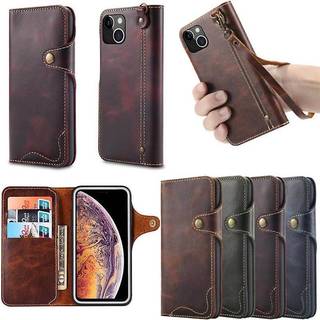 Wallet 3-kort ægte læder Apple iPhone 13  - sort