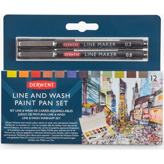 Derwent Line & Wash Paint Set Professional Quality Fine Line Pens Inklense Colour