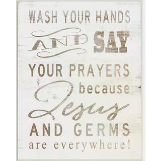 Stupell Industries White Wood Look Jesus og bakterier er overalt Vask dine h?nder tegn v?gplaque 10 x 15 design af kunstneren Cindy Jacobs