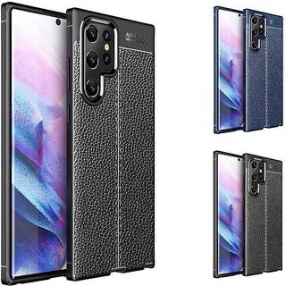 Lædermønstret TPU Cover Samsung Galaxy S22 Ultra  - sort