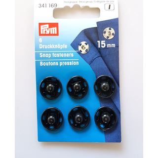 Tryklåse sorte 15mm, Prym, 6 stk. pr. kort