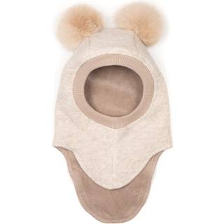 Huttelihut Balaclava m. Alpaca Pompoms Sand Melange 4-6 Y Wool Creme  4-6 år  Unisex