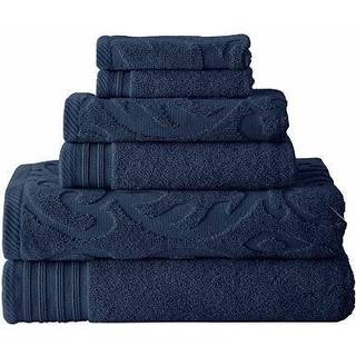 Moderne tråde 6-delt 2 badehåndklæder 2 håndklæder 2 vaskeklud Medaljon Jacquard/Solid Ultra Soft 550GSM 100% kæmpet bomuldssæt sæt denim