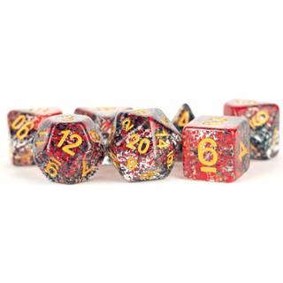 Particle Red Black - Polyhedral Resin 16mm - Rollespils Terning Sæt - Metallic Dice Games