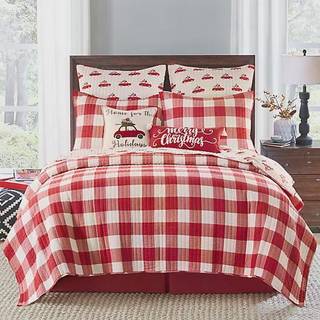 Levtex Home - Road Trip Quilt Set -Twin/Twin XL Holiday Quilt 68x86 og One Standard Pillow Sham 20x26 - Festlig jul Farmhouse - Buffalo Check Rød