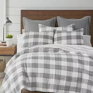 LevTex Home - Camden Bed Bowning Set - Queen (110 x 118 in.) + To standardpude Shams (26 x20 in.) - Buffalo Check In Grey and Cream - Reversible