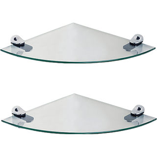 S?t med 2 klare glasradiale flydende hylder med krombeslag