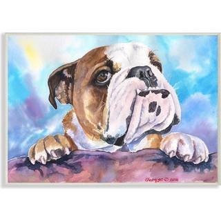 Stupell Industries English Bulldog Dog Pet Animal Watercolor Maleri V?gplak 10 x 15 Design af kunstneren George Dyachenko