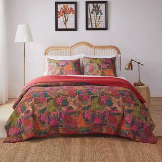 Greenland Home Jewel 100% Bomuld Kantha Quiltet Vendbart Senges?t Twin (2 stk) R?d