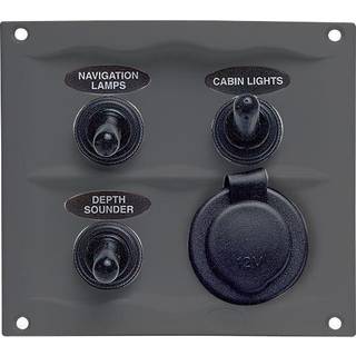 Strømafbryderpanel / sikringspanel BEP Marine, 12 V (20 A) / 24 V (10 A), 3 afbrydere, med fladstiftsikringer + cigaretudtag 12 V (16 A)