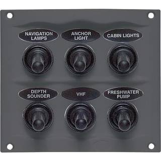 Strømafbryderpanel / sikringspanel BEP Marine, 12 V (20 A) / 24 V (10 A), 6 afbrydere, med fladstiftsikringer