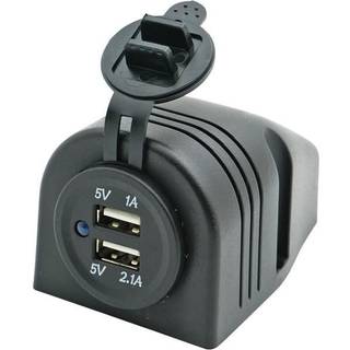 USB-udtag 1852-Marine, påbygning, sort, 1 + 2.1 A, USB-A + USB-A, med låg