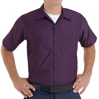 Red Kap Herre Industrial Stripe Work Shirt Greeblue Stripe Kort?rmet Lille