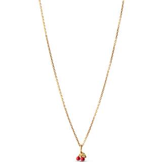 Enamel - Cherry Red halskæde i forgyldt sølv