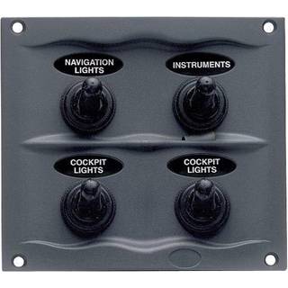 Strømafbryderpanel / sikringspanel BEP Marine, 12 V (20 A) / 24 V (10 A), 4 afbrydere, med fladstiftsikringer