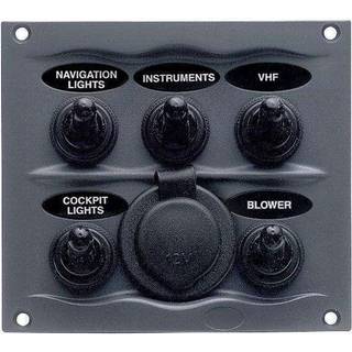BEP Stænktæt el-panel med 5 kontakter og el-udtag, 12V IP56