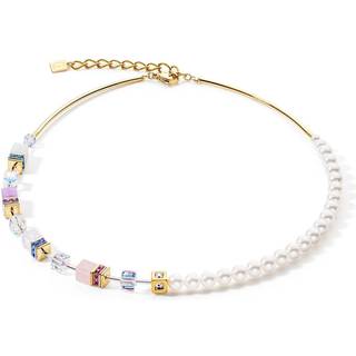 Coeur De Lion Gold Tone Pearl and Pastels Cubed Necklace - Gold - White - 42cm