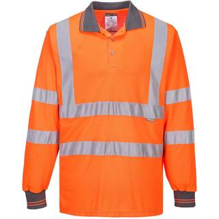Hi-Vis Polo-shirt med lange ærmer - Orange (Størrelse: 4XL)