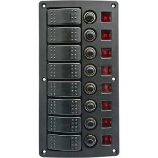 Strømafbryderpanel / sikringspanel 1852-Marine, 12 V (20 A) / 24 V (10 A), 8 afbrydere, med automatsikringer