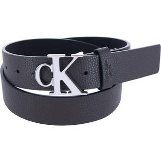 Calvin Klein Herre Casual CK Monogram Udskåret Spænde Bælte - Logo Sort, Lille (30-32)