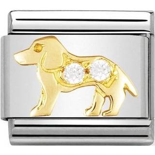 Nomination Classic - TIERE - LAND 1 Edelstahl, 18K-Gold und Cubic Zirc. (Hund WEISS) - weiß