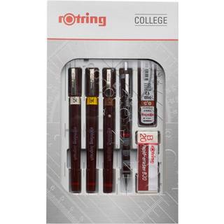 Rotring rOtring Isograph Fineliner Pen & Pencil College Sæt | 3 tekniske kuglepenne (0,25 mm, 0,35 mm, 0,50 mm) og mekanisk blyant (0,5 mm) + tilbehør