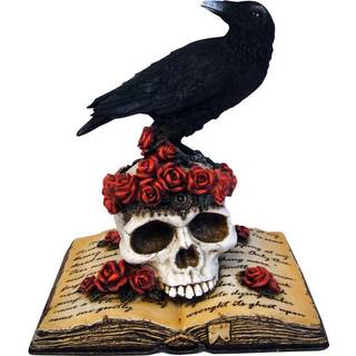 Rabe auf Totenkopf mit Rosen Figur 17cm