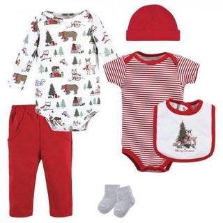 Hudson Baby Baby Girls Hudson Unisex Cotton Layette Set Christmas Forest 6-9 m?neder og sm?barn T-shirt Set juleskov m?neder os