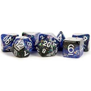 Eternal Blue Black - Polyhedral Resin 16mm - Rollespils Terning Sæt - Metallic Dice Games