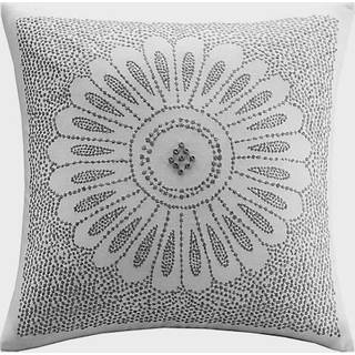 Ink+Ivy Sofia Mid Century Modern Cotton Square Decorative Pillow Sofa Pude Lumbal Back Support 20 """" X 20 """" Medallion Embroidery Gray