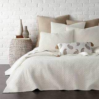 Levtex Home - Cross Stitch Quilt Set - 100% bomuld - Fuld/dronning quilt (88x92in.) + 2 Standard Shams (26x20in.) - Cream Quilt med hvid syning