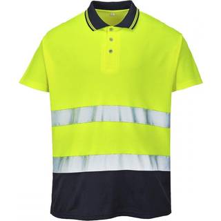 To-farvet bomuld komfort polo - Gul/Marine (Størrelse: XL)