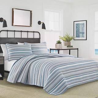 Nautica Quilt Set hele s?sonens bomuldsseng med matchende skam let og reversibel King Jettison Gray/Blue/White