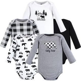 Hudson Baby Baby Girls Cotton Langærme bodysuits og småbarn t-shirt Set Bear Gray Black 5-Pack 3-6 måneder os