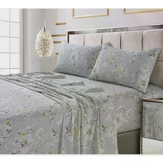 Tribeca Living California King Sengelagen S?t 300 tr?dantal Bl?dt bomuld Satin blomsterprint med ekstra dybe lommer 4-delt senget?j s?t Colmar Si