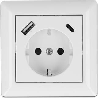 Delock USB (Schuko) 230V stikkontakt - 1 x USB-A / USB-C - Hvid