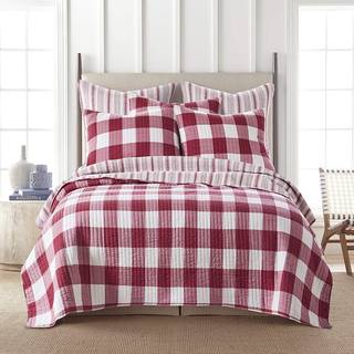 LevTex Home - Camden Quilt Set -Full/Queen Quilt + To Standard Pillow Shams - Buffalo Check In Red and Cream - Quilt St?rrelse (88 x 92 tommer) o