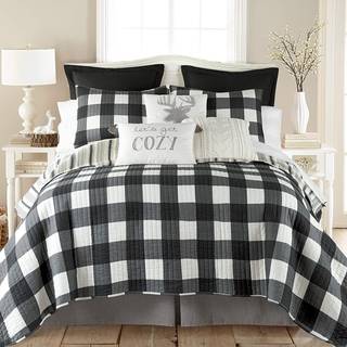 LevTex Home - Camden Quilt Set -king Quilt To King Pillow Shams - Buffalo Check In Black and Cream - Quilt Størrelse (106 x 92 tommer) og Pillow