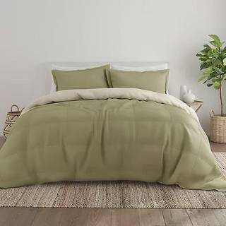 Linned Market Reversible Queen Comforter Set (3 stykker) - Bring luksus hjem med vores bl?de og lette alternative dyner Dronningst?rrelse - Dette